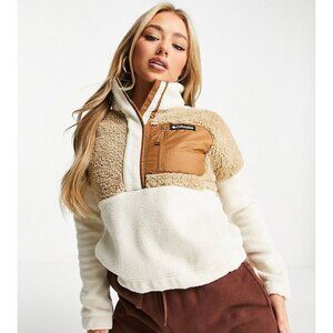 COLUMBIA Lodge Ivory Tan Sherpa Fleece Half Pullover Sweater, Size L